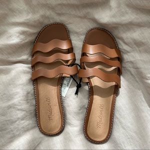 Madewell Wave Slide Sandal in Vachetta Leather English Saddle